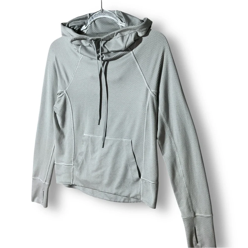 Athleta Hooded Pullover Sz XS Relaxed Fit Striped Active Athleisure Gray - Picture 4 of 13